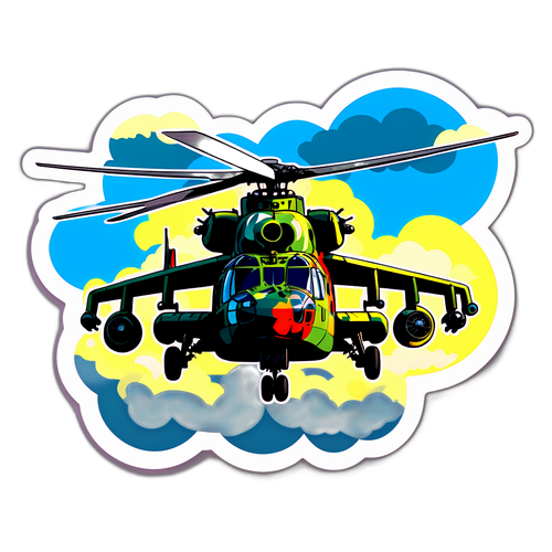 Наліпка з зображенням вертольота Ми-24 на фоні хмар