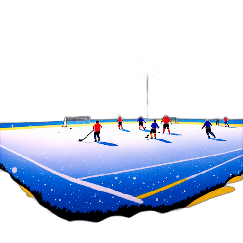 En ishockeymatch på en snötäckt fotbollsplan