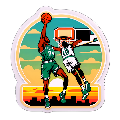 Retro na Basketball Sticker na may Slam Dunk na Eksena