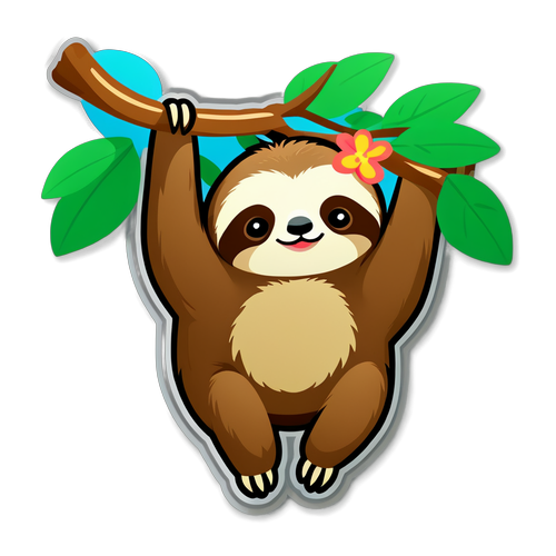 Adorable Sloth Hanging from a Tree Branch