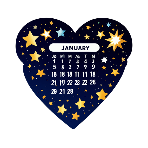 Calendrier de Janvier avec Cœur et Étoiles