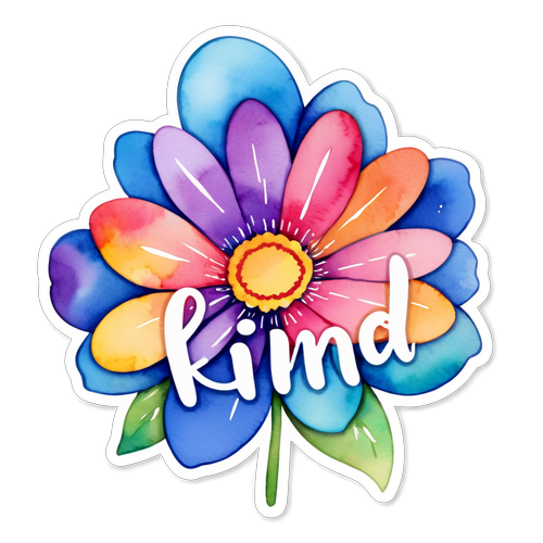 鮮豔水彩花與「Be Kind」文字設計