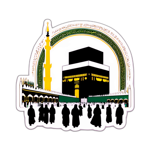Darstellung von Mekka mit der Kaaba und Pilgern