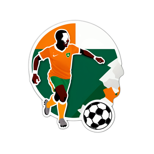 Sticker met de vlag van Ivoorkust en een voetballer in actie