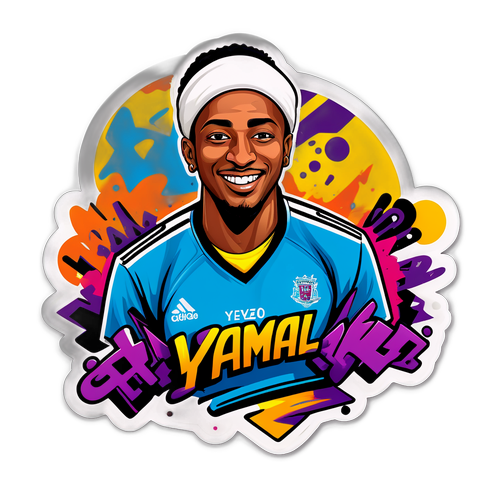 Create a sticker, der Lamine Yamal im coolen, künstlerischen Stil mit Graffiti-Elementen zeigt, mit dem Aufdruck 'Street to Stadium'