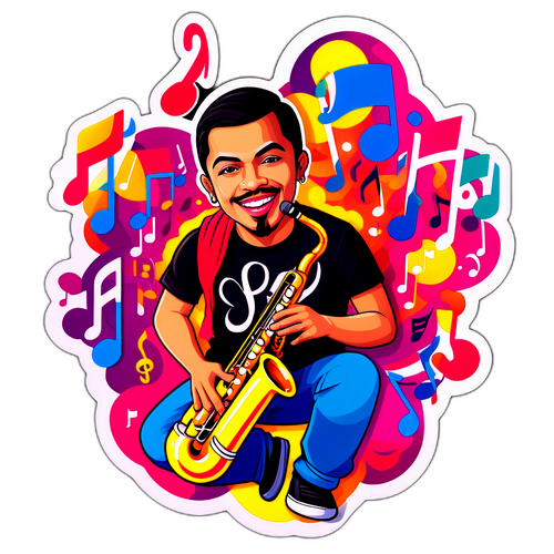 Stiker Humor Ahmad Dhani dengan Alat Musik