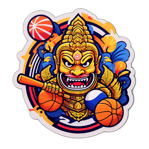 สติ๊กเกอร์ที่สร้างสรรค์โดยรวมวัฒนธรรมไทยและกีฬา