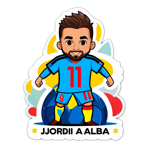 Stiker Kartun Jordi Alba dengan Warna Timnya