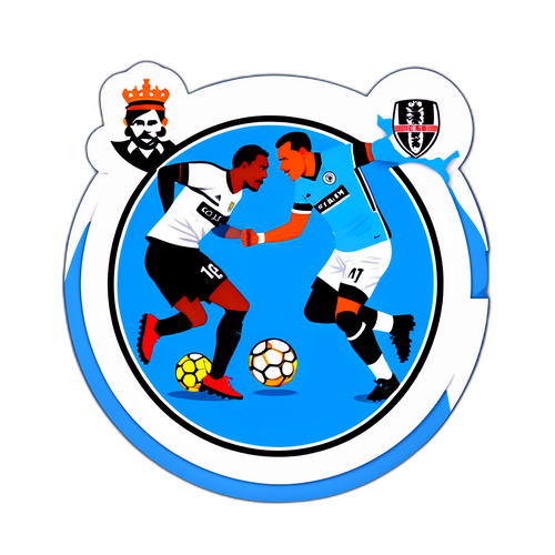 Aufkleber zum Match zwischen Fulham und Manchester City im aufregenden Comic-Stil