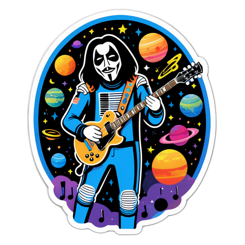 Fantastisk klistremerke med Ace Frehley og romvesener