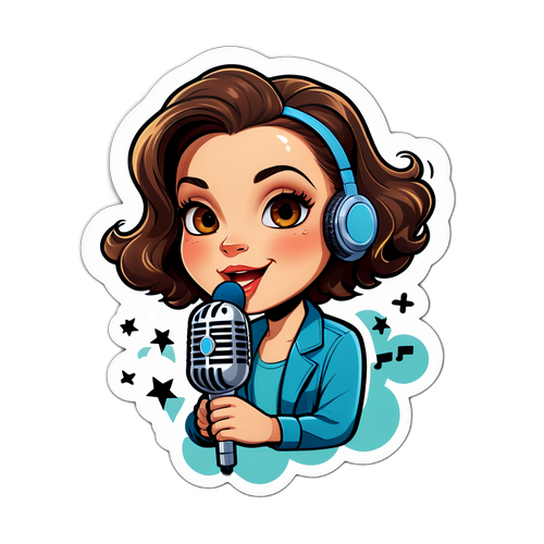 Kreslená nálepka Kamily Nývltové s mikrofonem
