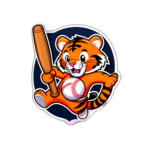 Playful Cartoon Tiger Baseball Sticker