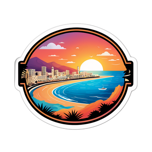 Stiker Pemandangan Pantai Haifa Saat Sunset