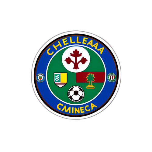 Kreatives Design eines Fußballfeldes mit den Logos von Chelsea und Fluminense