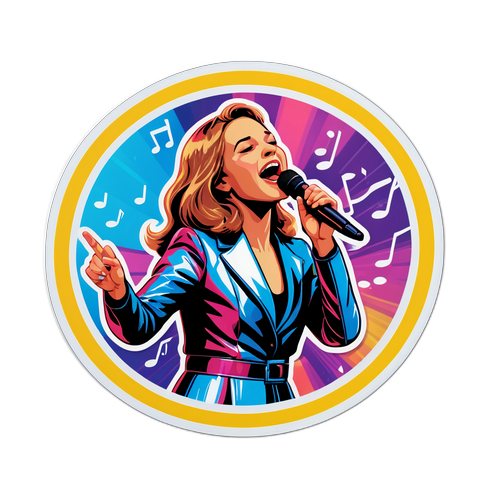 Samolepka Lucie Bílé při zpěvu na pódiu