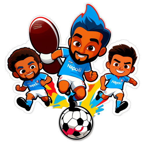 Stiker Bola Sepak Berwarna-warni dengan Watak Animasi Pemain Napoli