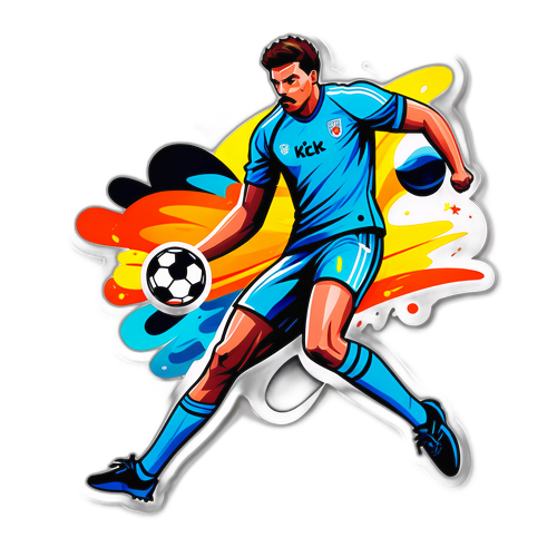 Абстрактна наклейка з футболом, бігом та кінетичними елементами з написом "Kick"