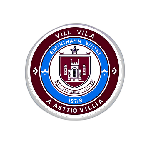 Stilig klistremerke av Aston Villas emblem sammenvevd med Birmingham bys skyline