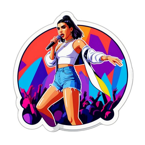 Ilustración Colorida de Dua Lipa en el Escenario
