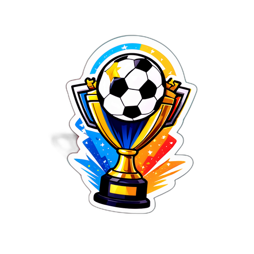 Wesoła naklejka z trofeum piłkarskim