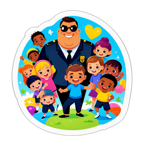 Humorvoller Aufkleber mit Bodyguard und Kindern