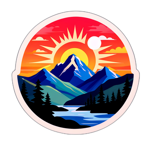 पहाड़ों पर सूर्योदय का कलात्मक चित्रण