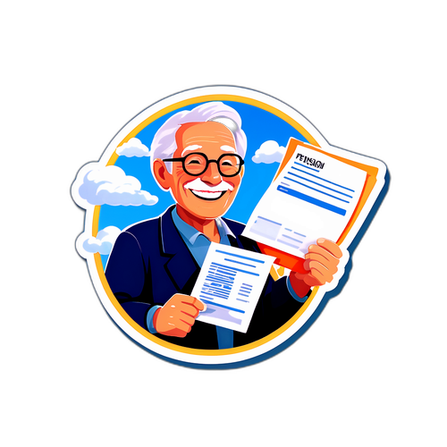 Стикер с улыбающимся пенсионером