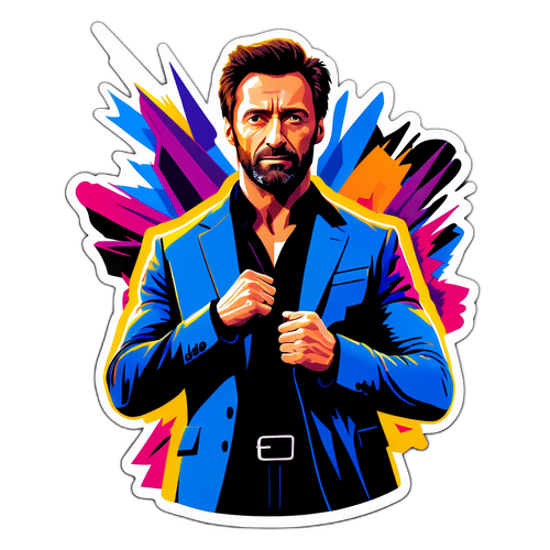 Colorful Sticker of Hugh Jackman in a Dramatic Pose