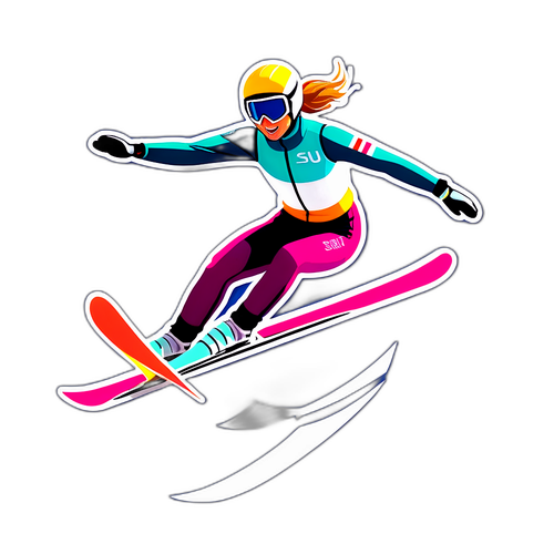 女性スキージャンパーの素晴らしいジャンプをテーマにしたステッカー