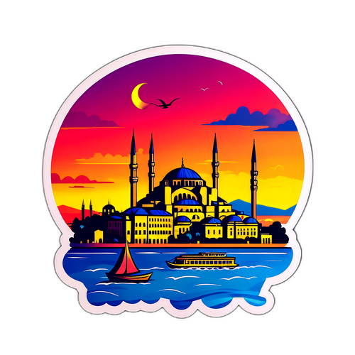 Stylische Skyline von Istanbul im Sonnenuntergang