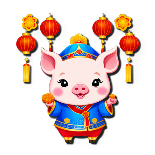 Napaka-cute! Baboy na may Tradisyunal na Tsina na Kasuotan sa Paghahanda ng Mid-Autumn Festival!