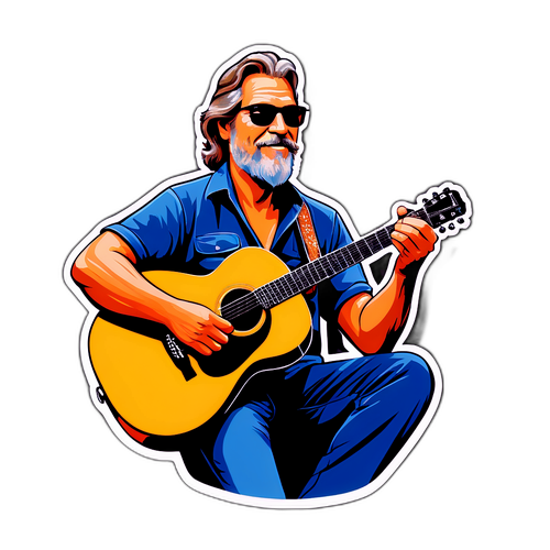 Entwickle einen Aufkleber von Jeff Bridges mit Gitarre