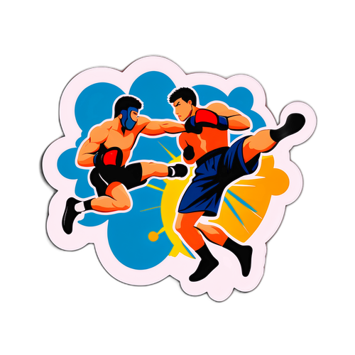 Nálepka akční scény z kickboxu