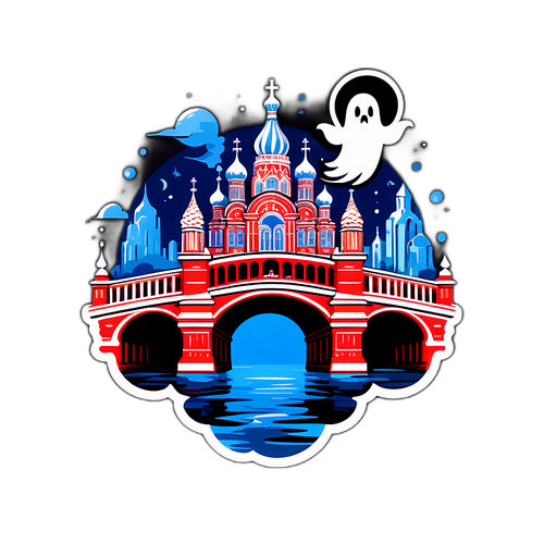 Un fantôme flottant au-dessus d'un pont avec des éléments d'architecture russe