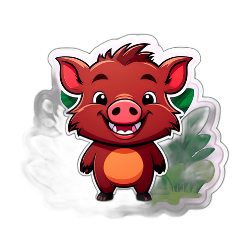 Un autocollant de sanglier amical dans une forêt luxuriante