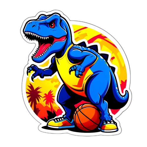 Sticker ya Dinosaur wa Kucheka katika Jezi ya Mpira wa Kikapu