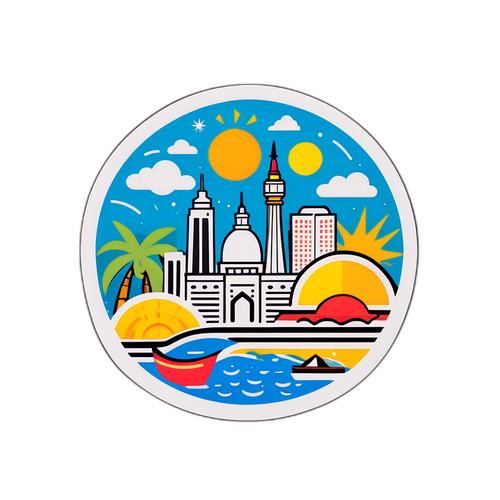 Sticker ng Manila na may Iconic na Landmark at Elemento ng Panahon