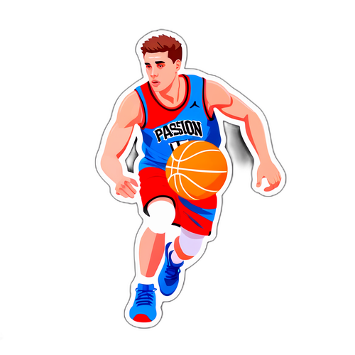 Minimalistikong Sticker ni Jake LaRavia na Nagtatampok sa Pag-dribble ng Basketball