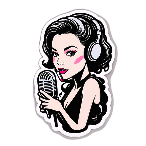 Een sticker van Jeline Vandromme met muzikale noten en een microfoon