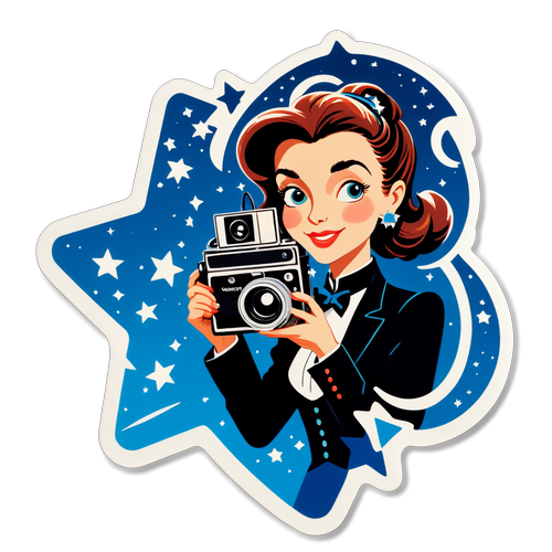 Un adesivo fantasioso di Eleonora Giorgi con macchine fotografiche e stelle