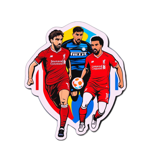 Inter és Liverpool csapatküzdők dinamikus háttérrel