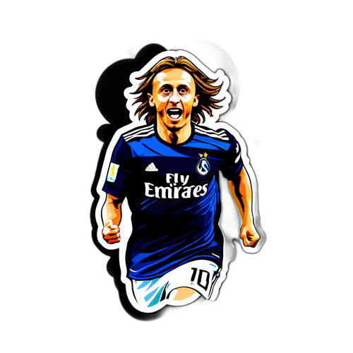Sticker van Luka Modric die viert na een doelpunt met een glamoureus effect