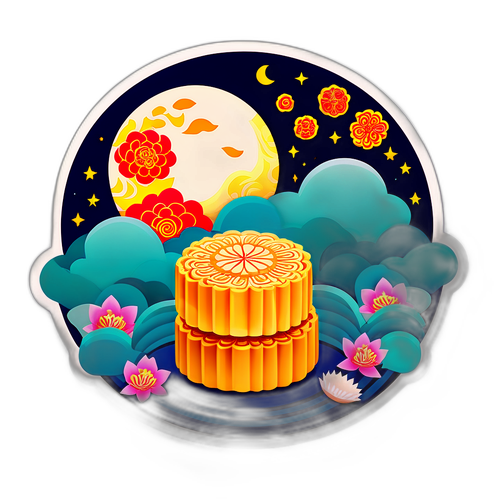 中秋节月饼与明亮的圆月