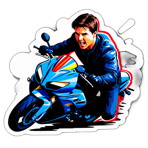 Tom Cruise na motorce v akční scéně