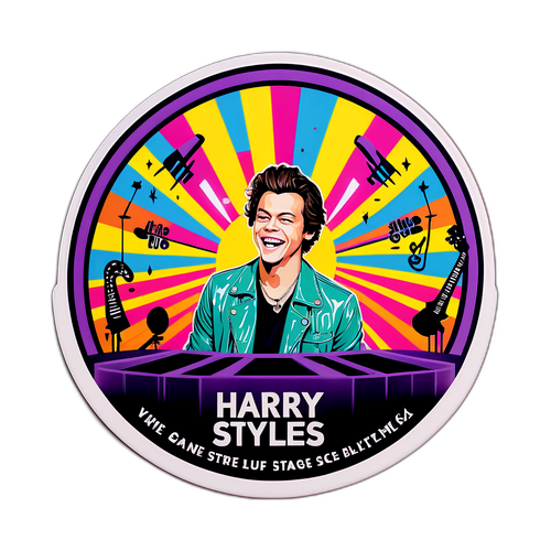 En morsom illustrasjon av en scene med spotlights og navnet 'Harry Styles'