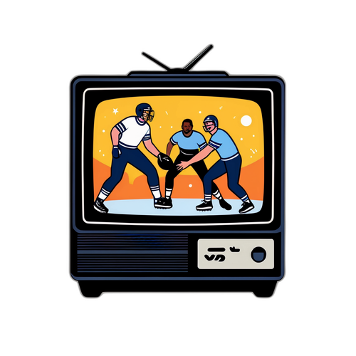 Іконічна телевізійна ілюстрація з пультом дистанційного керування, що показує відомі спортивні миті