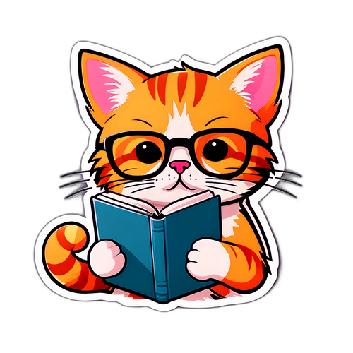 חתול חמוד עם משקפיים מעודד קריאה