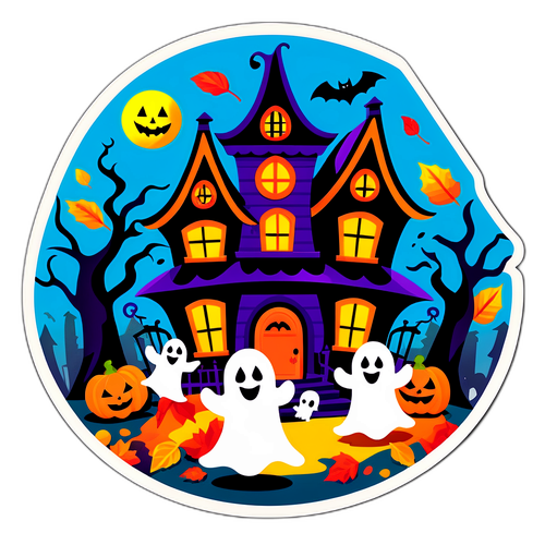 מדבקת Halloween יצירתית עם בית רדוף