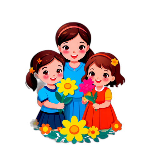 Sticker kỷ niệm Ngày Nhà Giáo với hình ảnh trẻ em tặng hoa