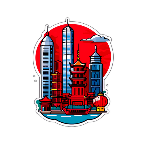 Стікери Гонконгу з хмарочосами та традиційними елементами
